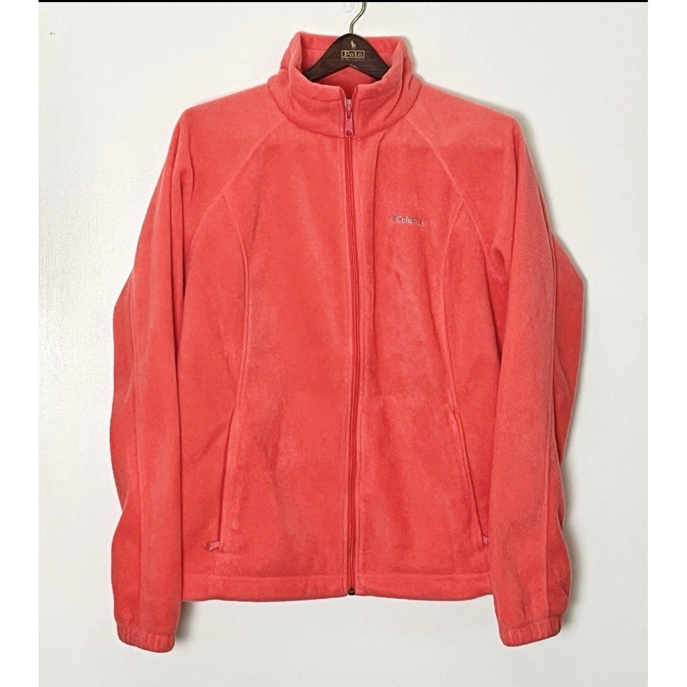 Columbia Full Zip Fleece Jacket  Womens XL Coral Pink Mock Neck Outdoor Layer